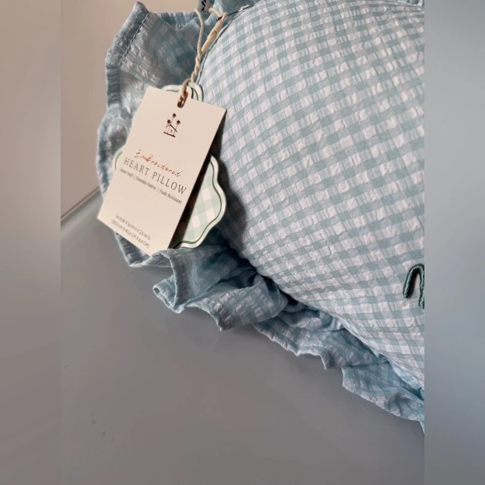 Viral blue gingham Nap Queen Heart throw Pillow